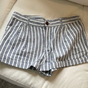 Blue and white striped linen shorts
